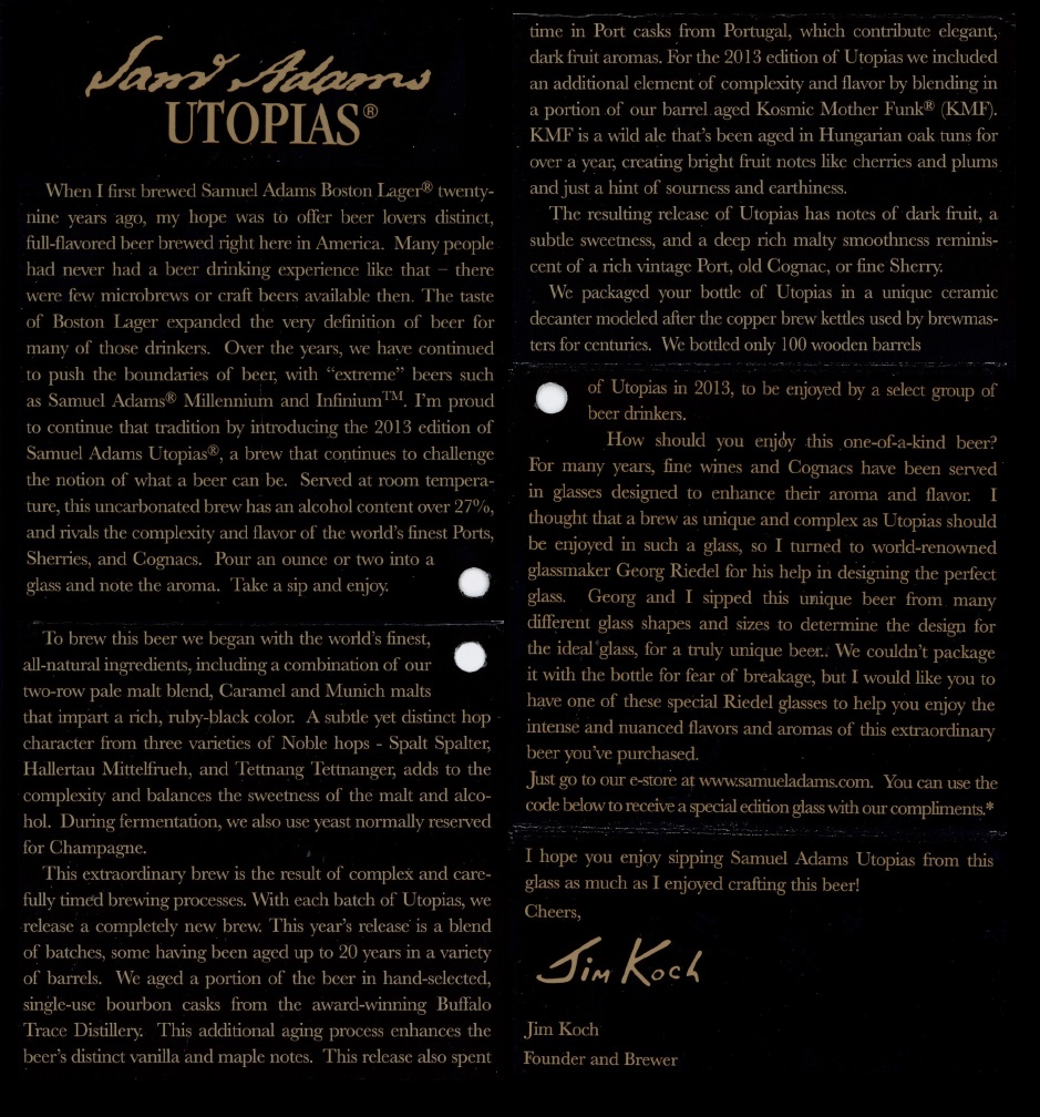 Samuel Adams Utopias 2013 Booklet