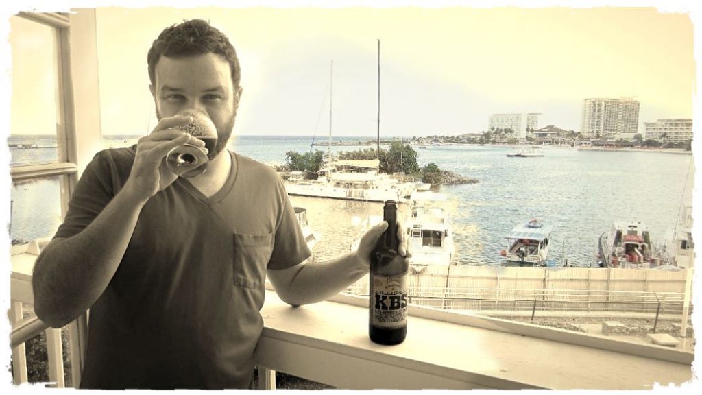 [Daniel J. Leonard sipping Founders Kentucky Breakfast Stout in Ocho Rios.]