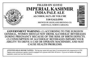 Highland Brewing Co Imperial Kashmir India Pale December 2012