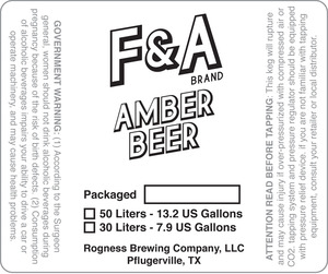 Rogness Brewing Company F&a Brand Amber Beer