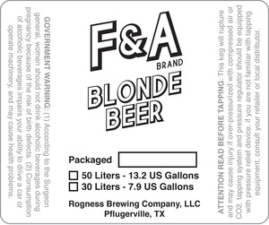 Rogness Brewing Company F&a Brand Blonde Beer