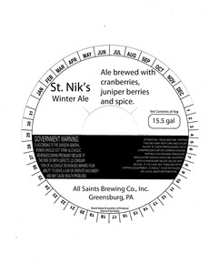 All Saints Brewing Co., Inc. St. Nik's Winter Ale January 2013