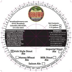 Broadway Brewery Irish Style Stout Ale
