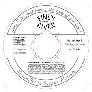 Piney River Brewing Co. LLC Masked Bandit February 2013
