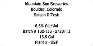 Mountain Sun Breweries Saison D'tesh March 2013