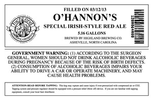 Highland Brewing Co O'hannon's Special Irish Style Red