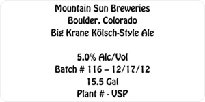 Mountain Sun Breweries Big Krane KÖlsch-style April 2013