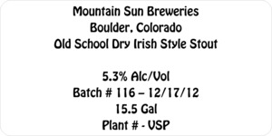 Mountain Sun Breweries Old School Dry Irish Style April 2013