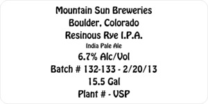 Mountain Sun Breweries Resinous Rye IPA