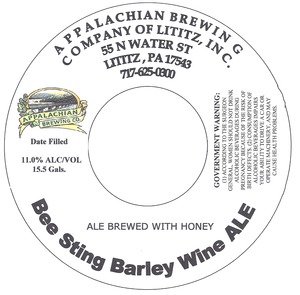 Appalachian Brewing Co Bee Sting Barley Wine April 2013