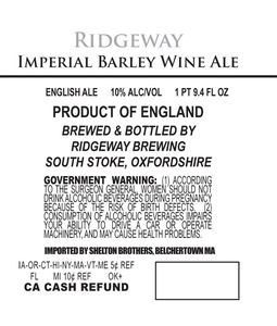 Ridgeway Brewing Imperial Barley Wine Ale May 2013