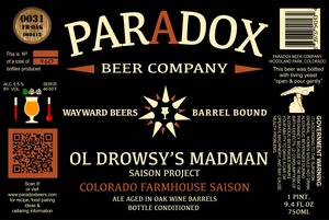 Paradox Beer Company Inc Ol Drowsy's Madman June 2013