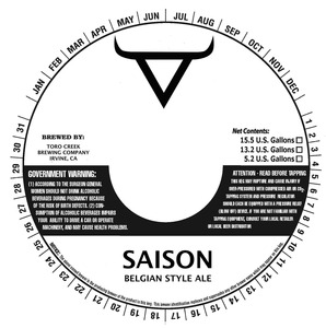 Toro Creek Brewing Company Saison July 2013