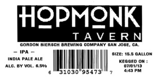 Hopmonk Tavern IPA July 2013