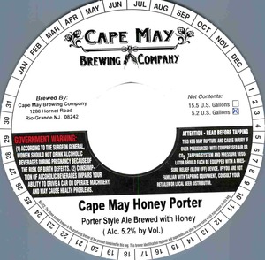 Cape May Brewing Company Cape May Honey Porter August 2013