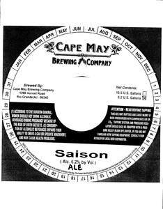 Cape May Brewing Company Saison Ale August 2013