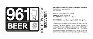 961 Beer Lebanese Imperial Stout August 2013