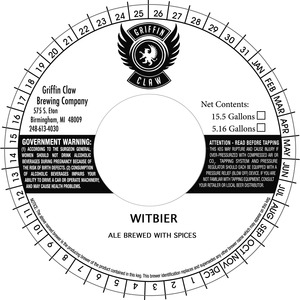 Griffin Claw Brewing Company Witbier August 2013