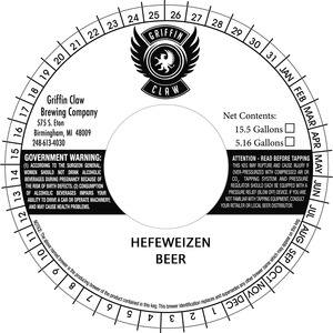 Griffin Claw Brewing Company Hefeweizen August 2013