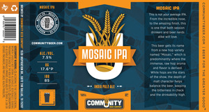 Community Beer Company Mosaic IPA August 2013