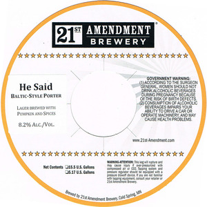 21st Amendment Brewery He Said September 2013