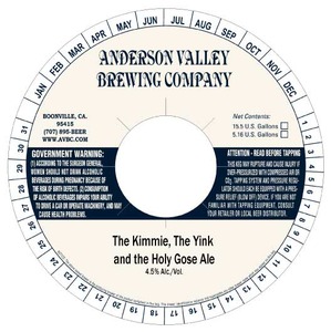 Anderson Valley Brewing Company The Kimmie, The Yink, And The Holy Gose September 2013