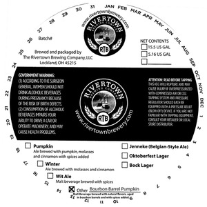 The Rivertown Brewing Company, LLC Bourbon Barrel Pumpkin September 2013