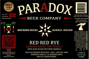 Paradox Beer Company Inc Red Red Rye September 2013