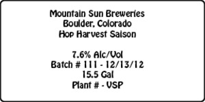 Mountain Sun Breweries Hop Harvest Saison November 2013