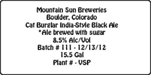 Mountain Sun Breweries Cat Burglar India-style Black Ale November 2013