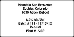 Mountain Sun Breweries 1636 Abbey Dubbel November 2013
