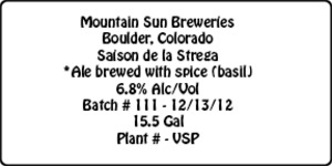 Mountain Sun Breweries Saison De La Strega November 2013