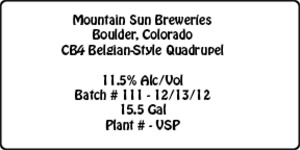 Mountain Sun Breweries Cb4 Belgian-style Quadrupel