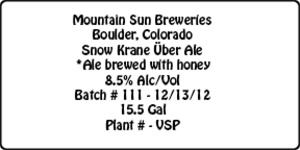 Mountain Sun Breweries Snow Krane Über Ale November 2013