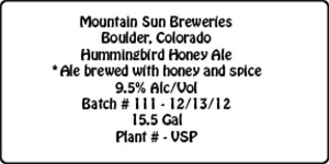 Mountain Sun Breweries Hummingbird Honey Ale November 2013