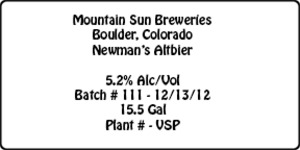 Mountain Sun Breweries Newman's Altbier November 2013