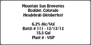Mountain Sun Breweries Headybrah Oktoberfest November 2013