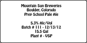 Mountain Sun Breweries Prep School Pale Ale November 2013