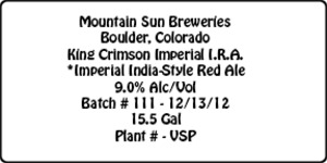 Mountain Sun Breweries King Crimson Imperial I.r.a. November 2013