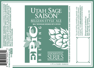 Epic Brewing Company Utah Sage Saison