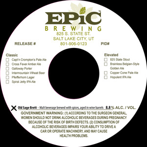 Epic Brewing Old Sage Brett November 2013