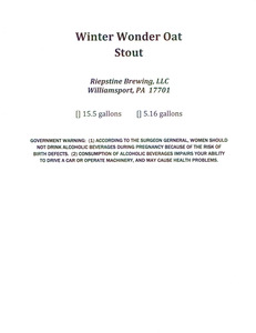 Riepstine Brewing Winter Wonder Oat Stout