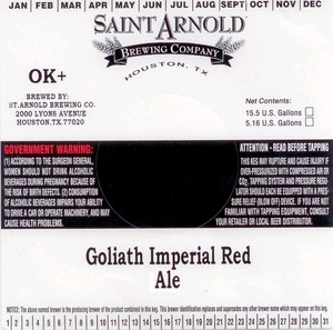 Saint Arnold Brewing Company Goliath Imperial Red Ale December 2013