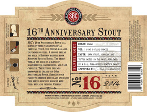 Springfield Brewing Company 16th Anniversary Stout January 2014