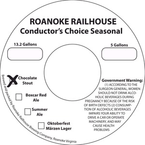 Roanoke Railhouse Conductor's Choice Seasonal Chocolate January 2014