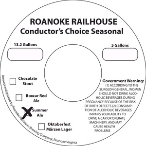 Roanoke Railhouse Conductor's Choice Seasonal Summer Ale January 2014