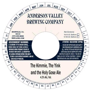 Anderson Valley Brewing Company The Kimmie, The Yink, And The Holy Gose February 2014