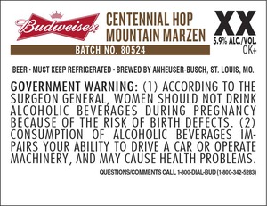 Budweiser Centennial Hop Mountain Marzen February 2014