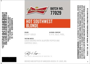 Budweiser Hot Southwest Blonde February 2014