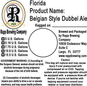 Rapp Brewing Company Belgian Style Dubbel February 2014